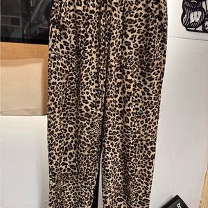 SHEIN Leopard Print Wide-Leg Pants in Tan & Black
